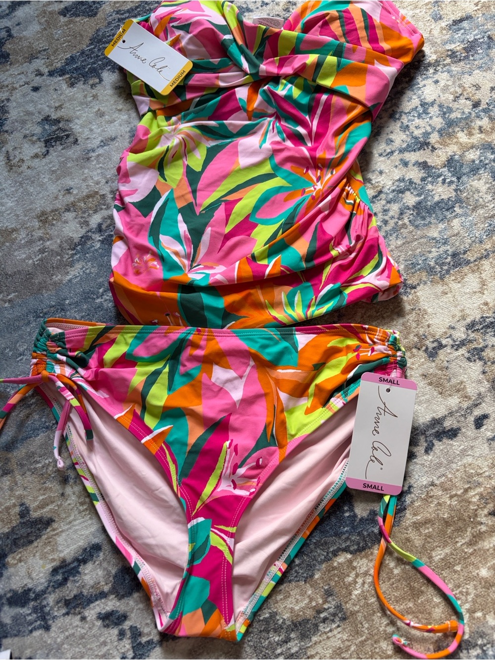 Anne Cole Woman’s Pink Multi Tropical Tankini Swim Set - Small